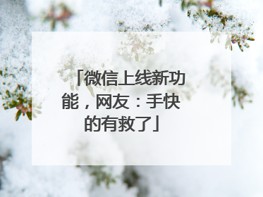 微信上线新功能，网友：手快的有救了