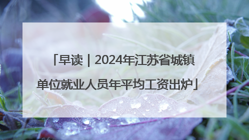 早读｜2024年江苏省城镇单位就业人员年平均工资出炉